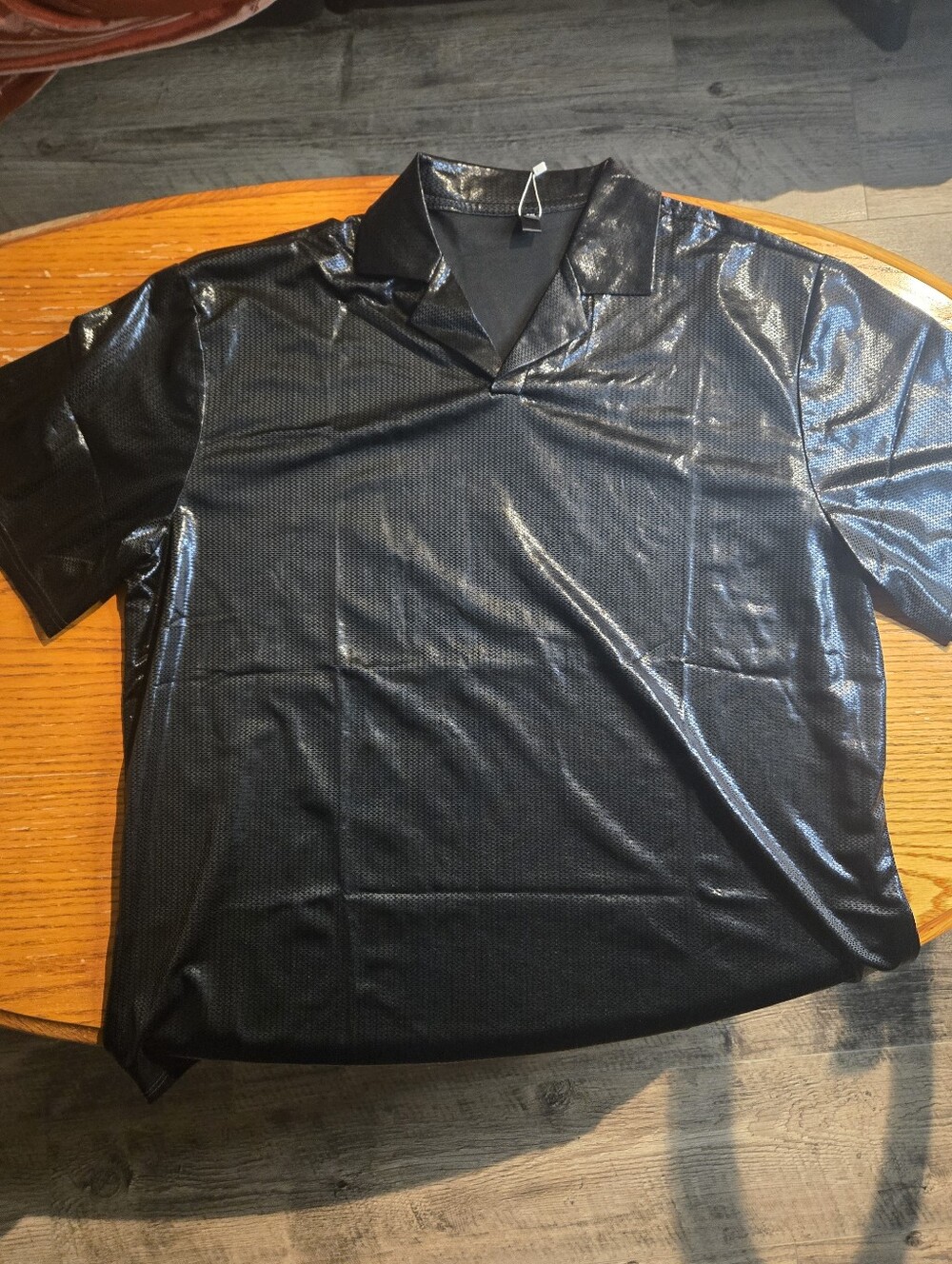 Men's Black Glossy Short-Sleeve Polo